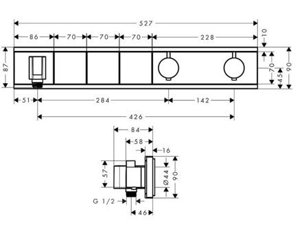 Hansgrohe Rainselect Krom Kaplama Tekli Çevirmeli Dereceli Ankastre Kare Banyo Bataryası Krom