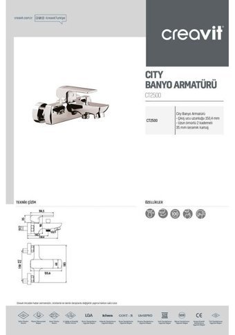 Creavit City Pirinç Çiftli Aç Kapa Ankastre Kare Banyo Bataryası Krom
