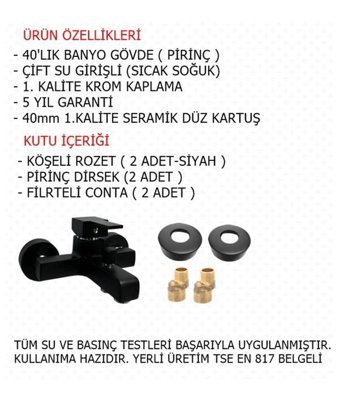 Vos Versa KR-101S Pirinç Çiftli Aç Kapa Solo Kuğu Banyo Bataryası Siyah