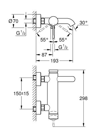 Grohe 25250DL1 Krom Kaplama Çiftli Aç Kapa Yarı Ankastre Kuğu Banyo Bataryası Bakır