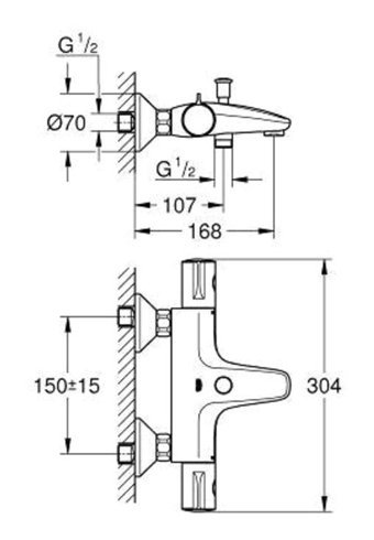 Grohe 34576000 Krom Kaplama Çiftli Çevirmeli Dereceli Yarı Ankastre Kare Banyo Bataryası Krom