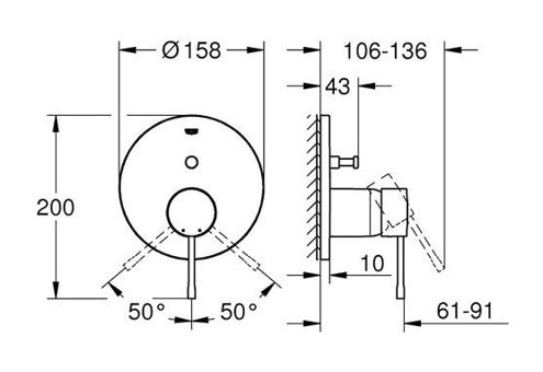 Grohe 24058GL1 Krom Kaplama Tekli Aç Kapa Yarı Ankastre Kare Banyo Bataryası Altın