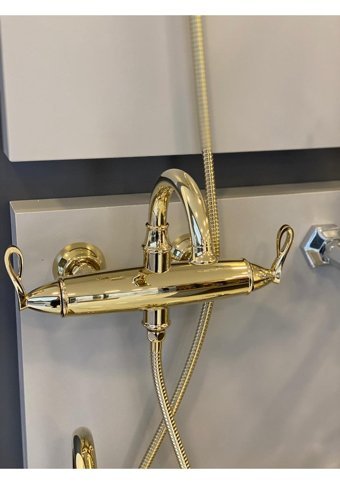 Newarc 951511 Pirinç Çiftli Çevirmeli Yarı Ankastre Kuğu Banyo Bataryası Altın