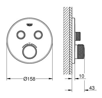 Grohe Krom Kaplama Tekli Çevirmeli Dereceli Ankastre Kare Banyo Bataryası Bakır