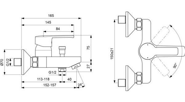 Ideal Standard Pirinç Çiftli Aç Kapa Yarı Ankastre Kare Banyo Bataryası Krom