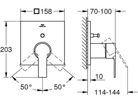 Grohe 19590000 Krom Kaplama Tekli Aç Kapa Yarı Ankastre Kare Banyo Bataryası Krom