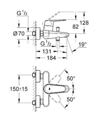 Grohe 33390 Krom Kaplama Çiftli Aç Kapa Yarı Ankastre Kare Banyo Bataryası Krom