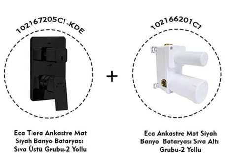 E.C.A 102167205C1-KDE Pirinç Çiftli Aç Kapa Ankastre Kare Banyo Bataryası Siyah