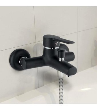On2 Armatür Pirinç Çiftli Aç Kapa Yarı Ankastre Kare Banyo Bataryası Siyah