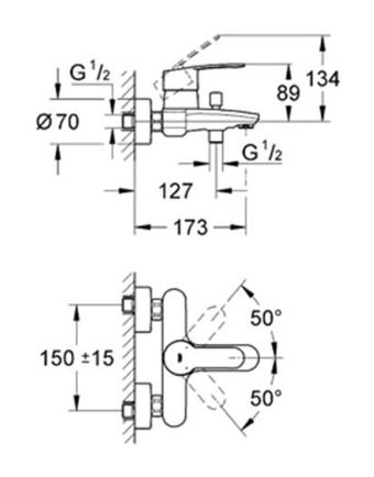 Grohe 3359 Krom Kaplama Çiftli Aç Kapa Yarı Ankastre Kare Banyo Bataryası Krom