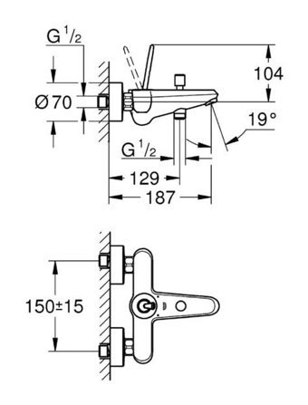 Grohe 23431000 Krom Kaplama Çiftli Çevirmeli Yarı Ankastre Kare Banyo Bataryası Krom