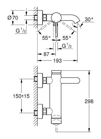 Grohe 33624001 Krom Kaplama Çiftli Aç Kapa Yarı Ankastre Kuğu Banyo Bataryası Krom