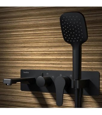 Teska Life Pirinç Çiftli Aç Kapa Ankastre Kare Banyo Bataryası Siyah