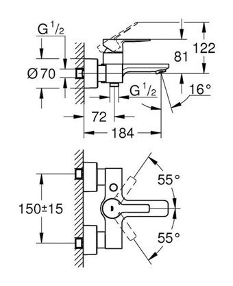 Grohe 33849001 Krom Kaplama Çiftli Aç Kapa Yarı Ankastre Kare Banyo Bataryası Krom