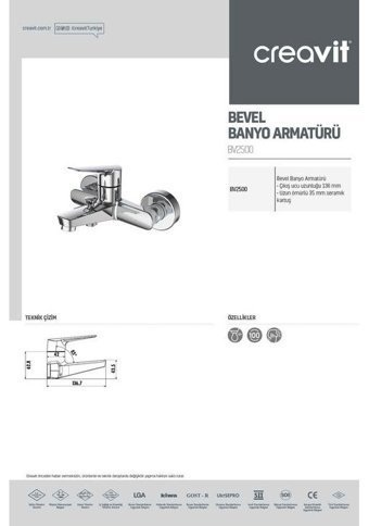 Creavit Bevel Pirinç Çiftli Aç Kapa Solo Kare Banyo Bataryası Krom
