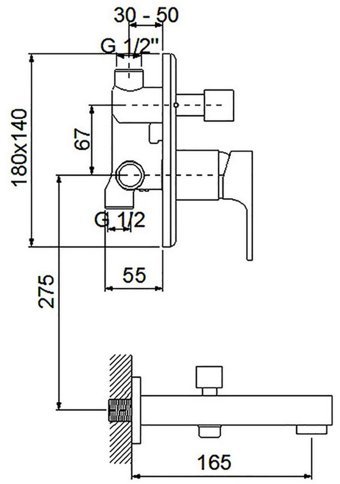 Newarc 941131B Pirinç Tekli Aç Kapa Ankastre Kare Banyo Bataryası Siyah