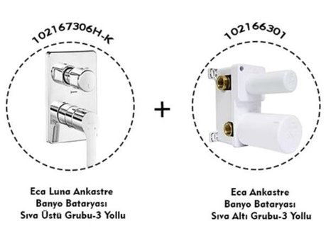 E.C.A Luna Pirinç Çiftli Çevirmeli Ankastre Kare Banyo Bataryası Krom