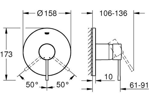 Grohe 24057DL1 Krom Kaplama Tekli Aç Kapa Yarı Ankastre Kare Banyo Bataryası Bakır