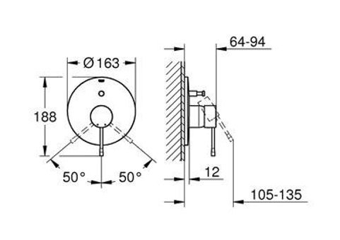 Grohe 19285BE Krom Kaplama Tekli Aç Kapa Yarı Ankastre Kare Banyo Bataryası Krom