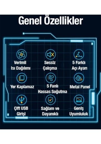Coofbe 2000 Rpm Sessiz 5 Fanlı Metal 17 İnç Laptop Soğutucu