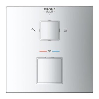 Grohe Grohtherm Krom Kaplama Tekli Aç Kapa Dereceli Yarı Ankastre Kare Banyo Bataryası Krom