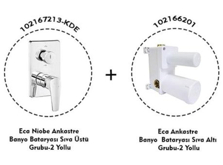 E.C.A 102167213-KDE Pirinç Çiftli Aç Kapa Ankastre Kare Banyo Bataryası Krom
