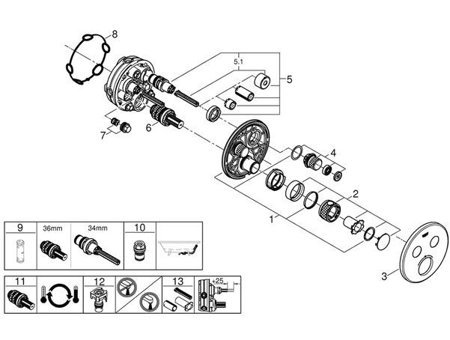 Grohe 29119DA0 Krom Kaplama Tekli Çevirmeli Dereceli Ankastre Kare Banyo Bataryası Bakır