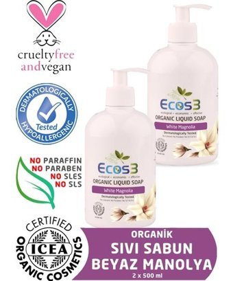 Ecos3 Beyaz Manolya Nemlendiricili Organik 2'li 500 ml Sıvı Sabun