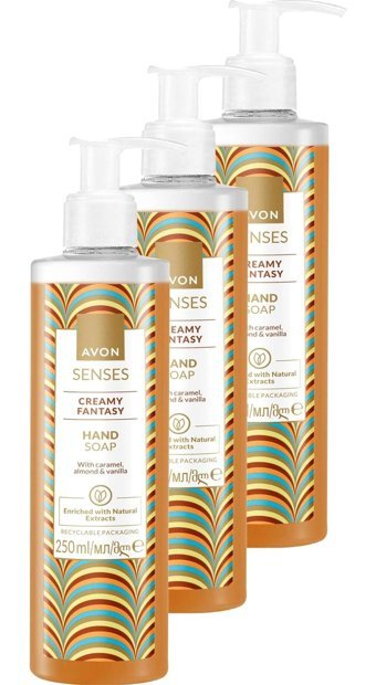 Avon Senses Creamy Karamel-Badem-Vanilya Nemlendiricili 3'lü 250 ml Sıvı Sabun