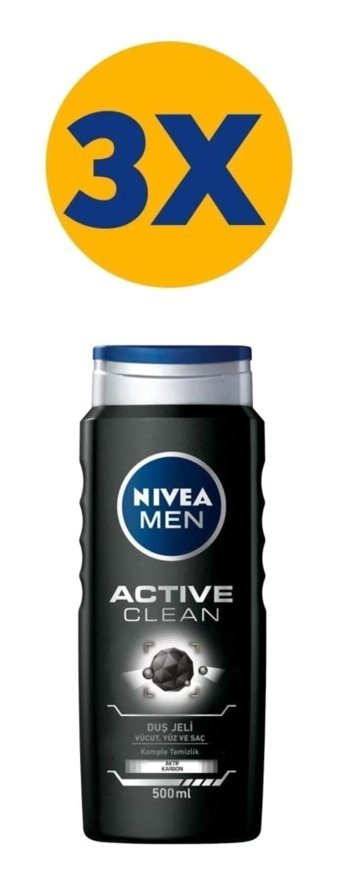 Nivea Active Clean Aktif Karbon Duş Jeli 3x500 ml