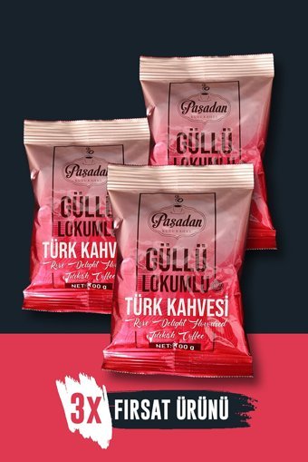 Paşadan Güllü Lokumlu Orta Kavrulmuş Türk Kahvesi 3x100 gr