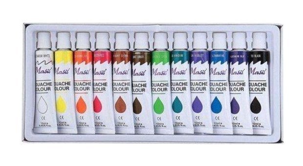 Masis Bg12 Tüp Çok Renkli 12x12 ml Guaj Boya Seti