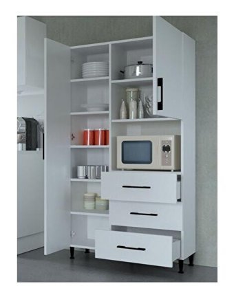 Mobilique Mikrodalga Fırın Bölmeli 2 Kapaklı 3 Çekmeceli 9 Raflı Çok Amaçlı Dolap Beyaz 174x95 cm