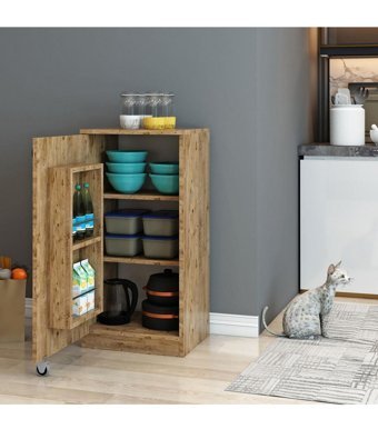 Nur Mobilya Kapaklı 5 Raflı Çok Amaçlı Dolap Ceviz 92x90 cm