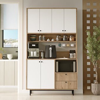 Robin Home Lounge Kahve Köşesi 6 Kapaklı 2 Çekmeceli 3 Raflı Çok Amaçlı Dolap Ceviz 205x120x35 cm