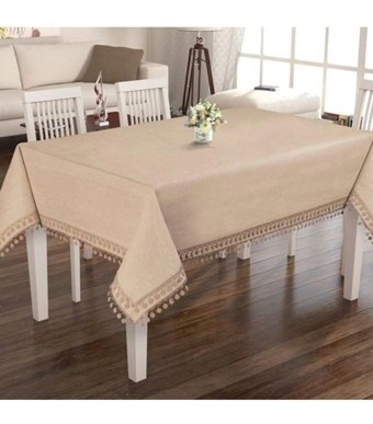 Elegante Fancy Lınen Collectıon Keten 160x320 cm Dikdörtgen Masa Örtüsü Bej