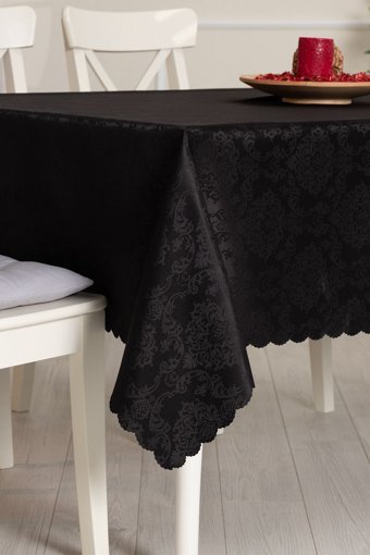 Tropikhome Günlük Kullanım Polyester 120x160 cm Dikdörtgen Masa Örtüsü Siyah