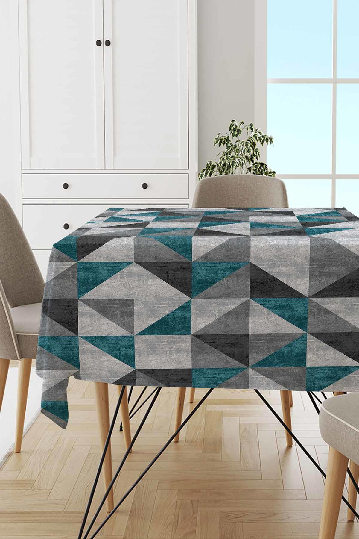 Viva Home Geometrik Desen Tay Tüyü 140x240 cm Dikdörtgen Masa Örtüsü Zümrüt Yeşili