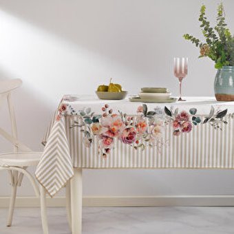 Schafer Rose Polyester 160x260 cm Dikdörtgen Masa Örtüsü Krem