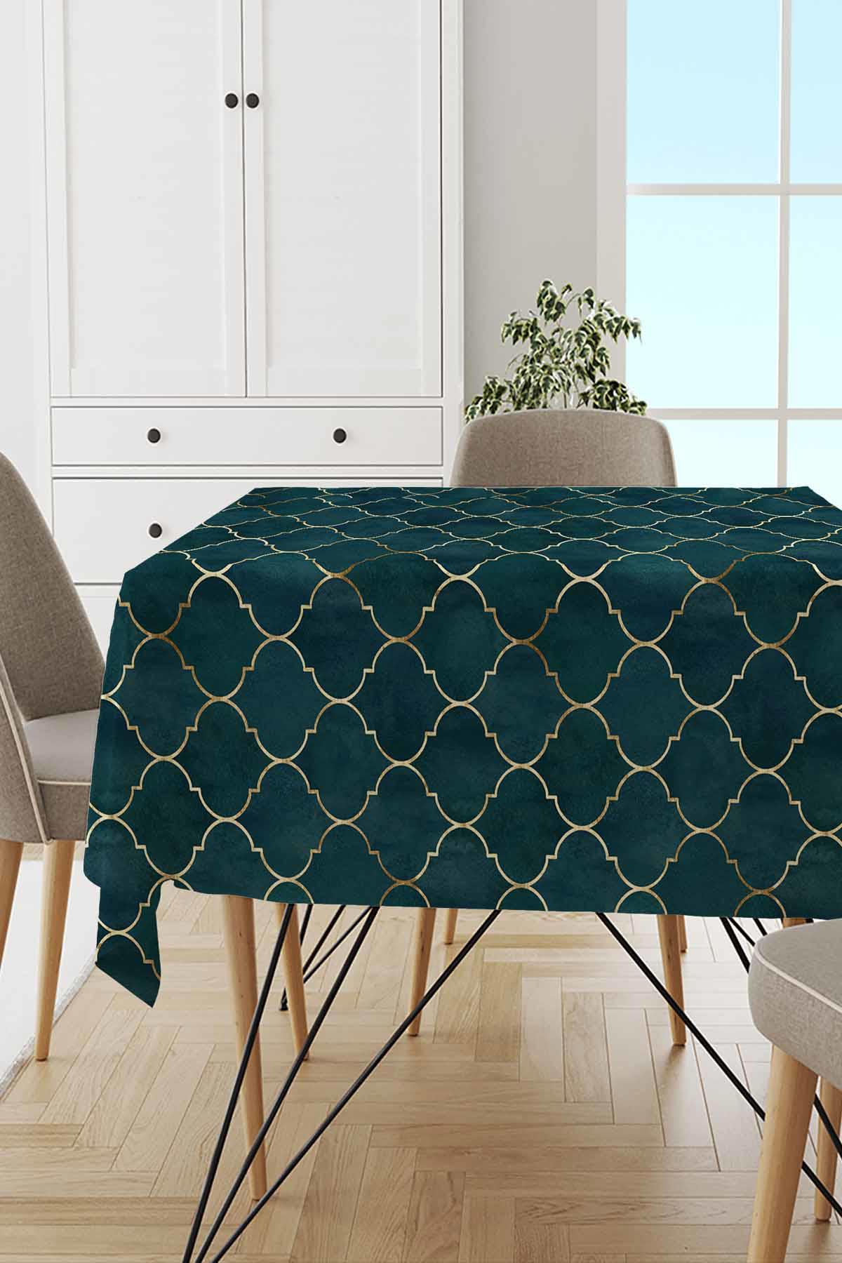 Viva Home Fas Desen Tay Tüyü 140x240 cm Dikdörtgen Masa Örtüsü Zümrüt Yeşili