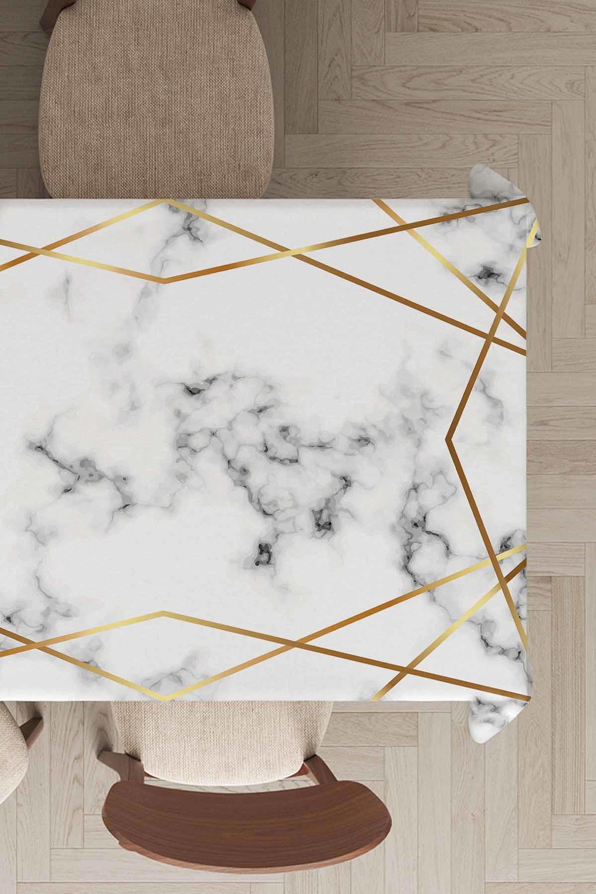 Viva Home Prizma Desen Tay Tüyü 140x260 cm Dikdörtgen Masa Örtüsü Beyaz