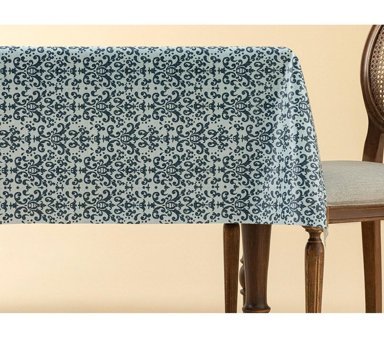 English Home Majestic Damask PVC 140x200 cm Dikdörtgen Masa Örtüsü Mavi