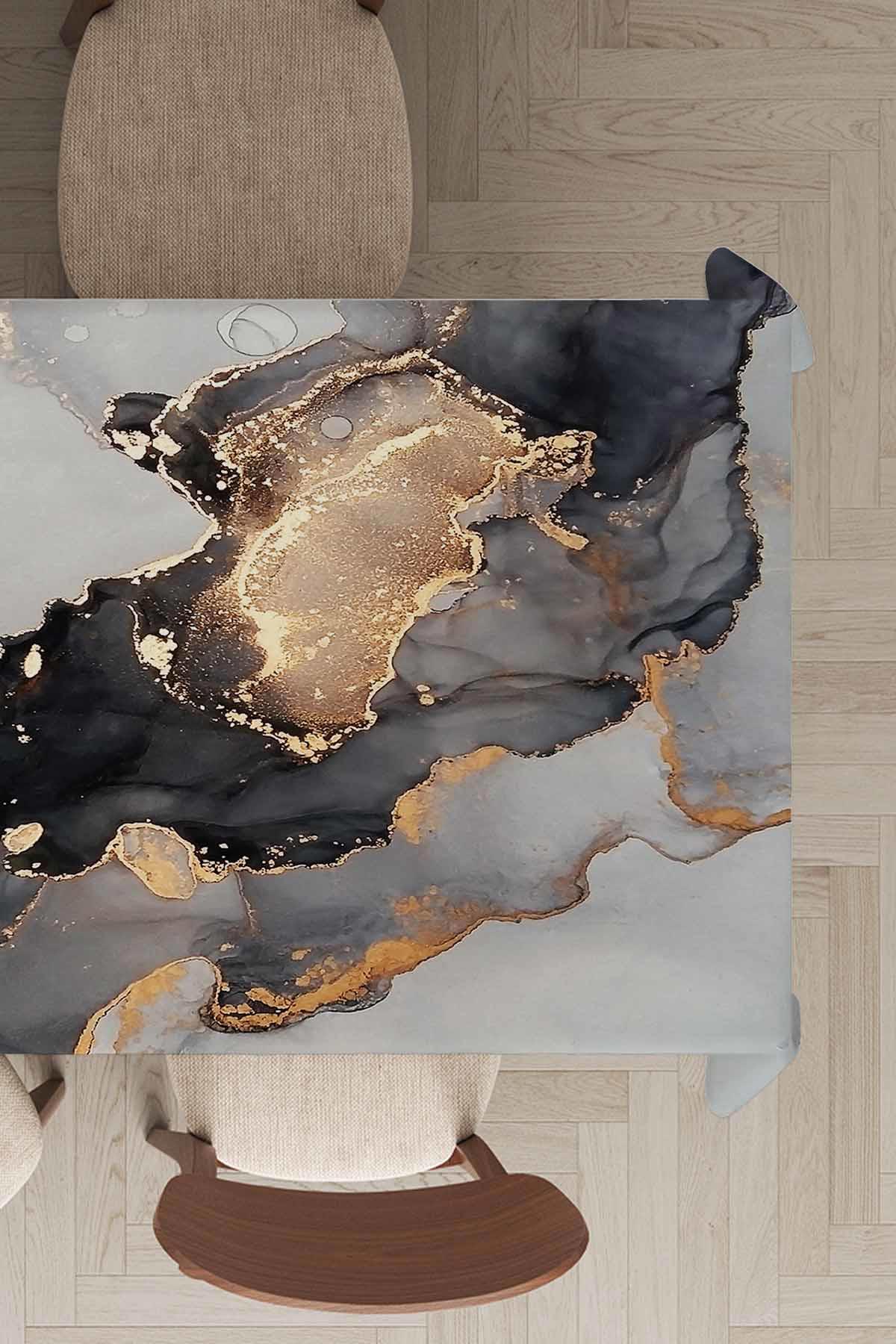 Viva Home Mermer Görünümlü Tay Tüyü 140x240 cm Dikdörtgen Masa Örtüsü Çok Renkli