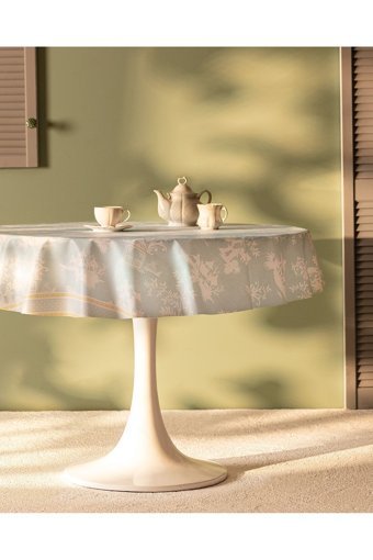 Madame Coco Bukuria PVC 160x220 cm Yuvarlak Masa Örtüsü Açık Mavi