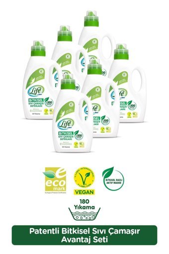 Life By Fakir Bitkisel Beyazlar ve Renkliler İçin 180 Yıkama Sıvı Deterjan 1.5 lt