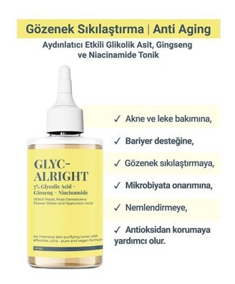 She Vec Glyc Alright Tüm Ciltler İçin AHA/BHA Salisik Asitli Gözenek Sıkılaştırıcı Likit Tonik 200 ml