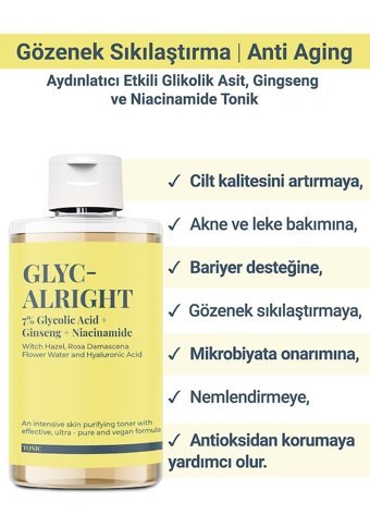 She Vec Glyc Alright Tüm Ciltler İçin AHA/BHA Salisik Asitli Gözenek Sıkılaştırıcı Likit Tonik 200 ml