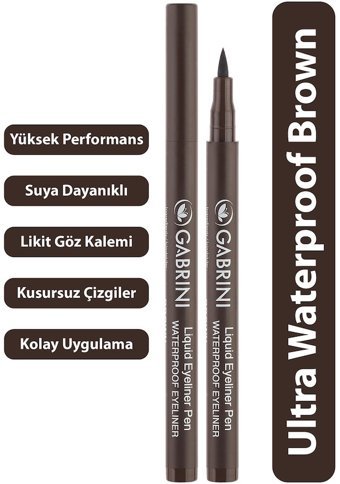 Gabrini Suya Dayanıklı Kahverengi Kalıcı İnce-Kalın Uçlu Keçe Likit Eyeliner