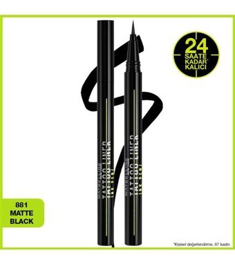 Maybelline New York Tattoo Suya Dayanıklı Mat Siyah İnce-Kalın Uçlu Keçe Likit Eyeliner
