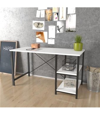 Noowa Kitaplıklı 72x60x120 cm Metal-Suntalam Gövdeli Beyaz-Siyah Çalışma Masası